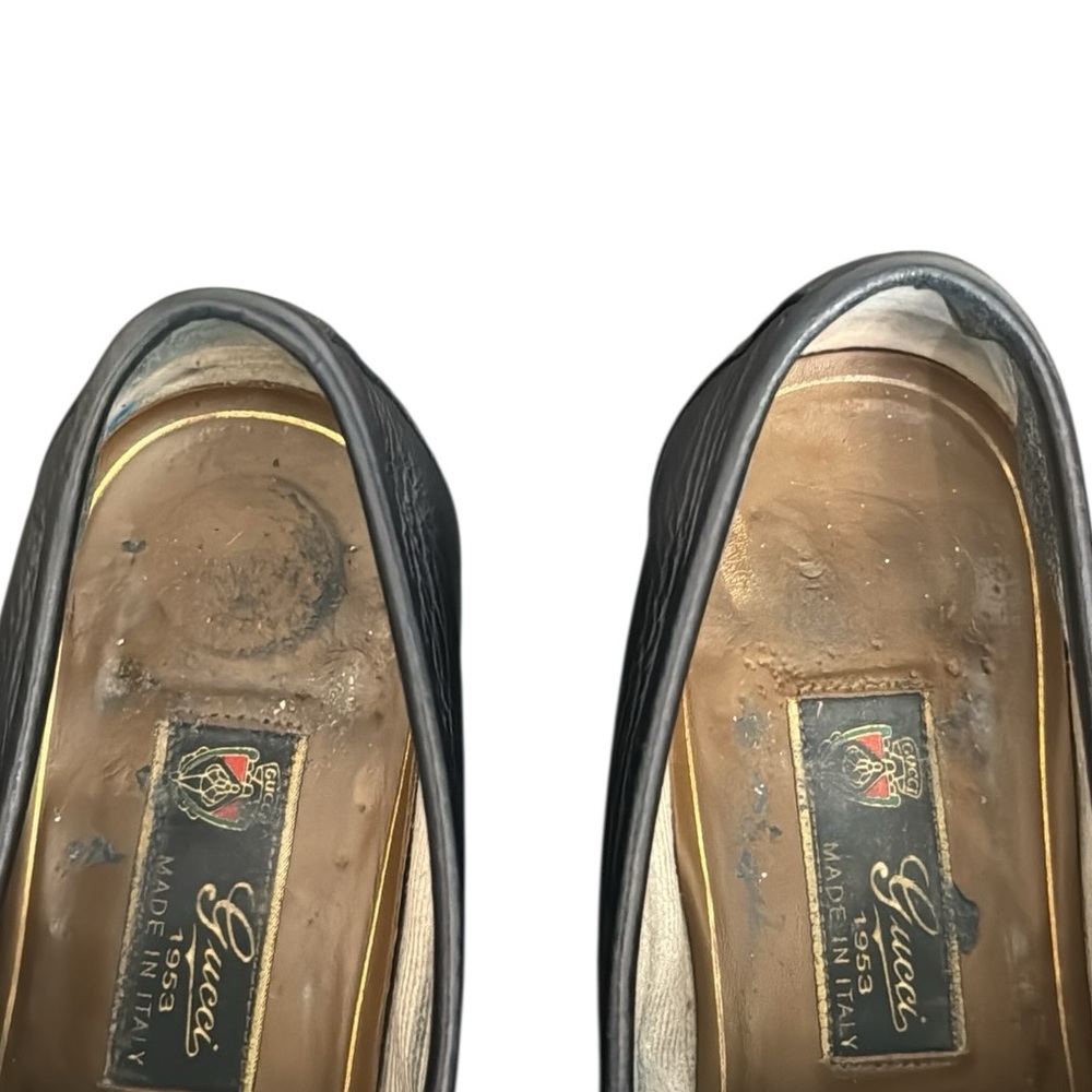 Gucci vintage MEN'S HORSEBIT 1953 LOAFERS Black Leather with Gold Detail Sz 9 - Picture 10 of 11